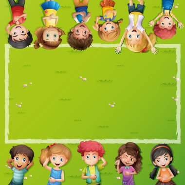 Çocuklar çimlerde uzanmış ile gövde tasarımı