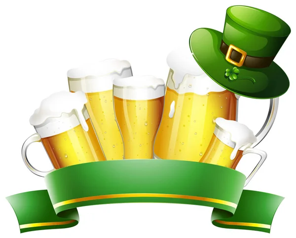 Bière fraîche et bannière verte — Image vectorielle