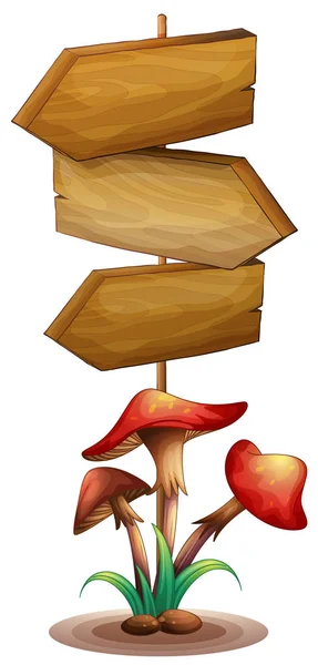 Modèle de panneau en bois avec champignon — Image vectorielle