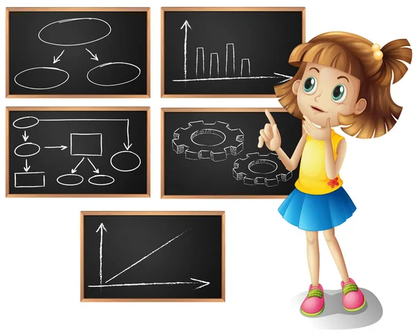 Girl and different types of graphs — Stock Vector