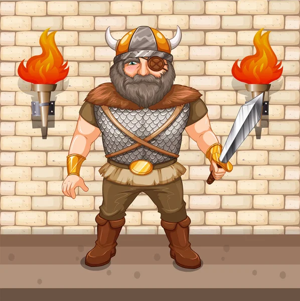 Guerrier viking tenant l'épée — Image vectorielle
