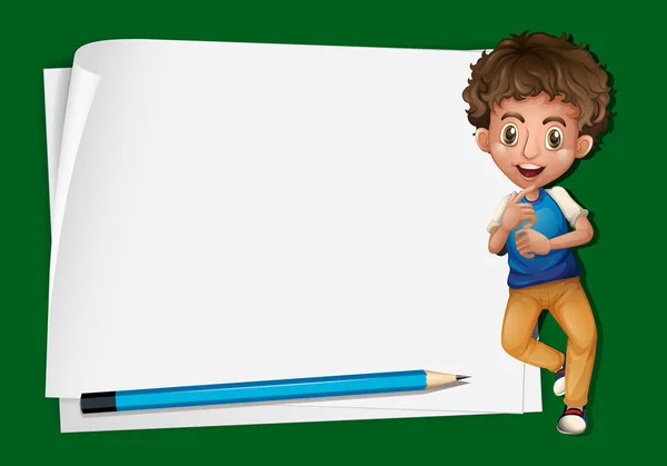 Χαρτί πρότυπο με αγόρι και μολύβι — Διανυσματικό Αρχείο