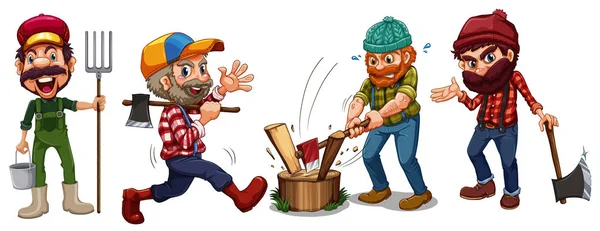 Lumber jacks and farmer characters — Stock Vector