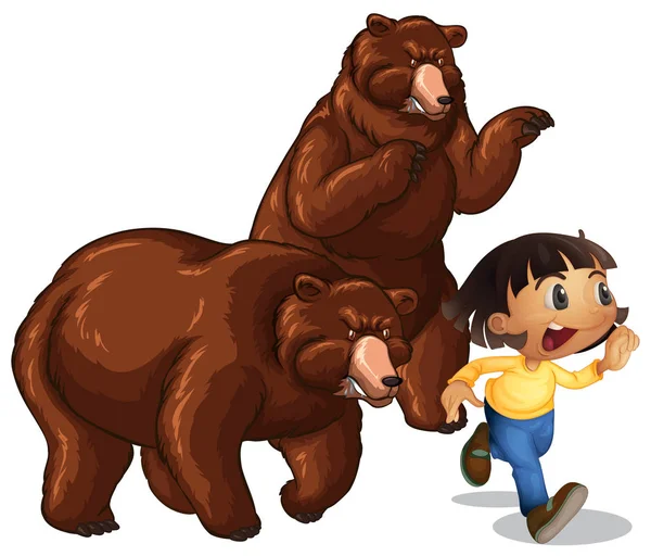 Gadis lari dari beruang grizzly — Stok Ilustrasi Gadis lari dari beruang grizzly Stok Vektor