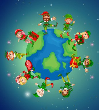 Elfler Noel gecesi için dünyada bir sürü