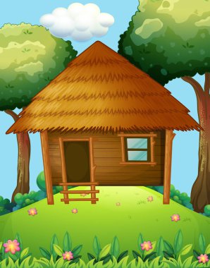 Wood cabin on the hill clipart