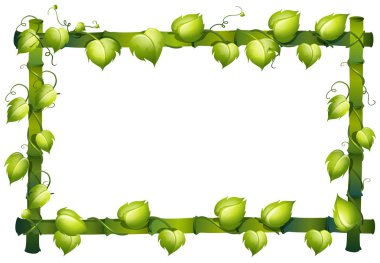 Bambu ve yeşil yaprakları ile çerçeve şablon