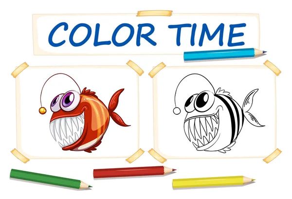 Plantilla para colorear con pescado feo — Vector de stock