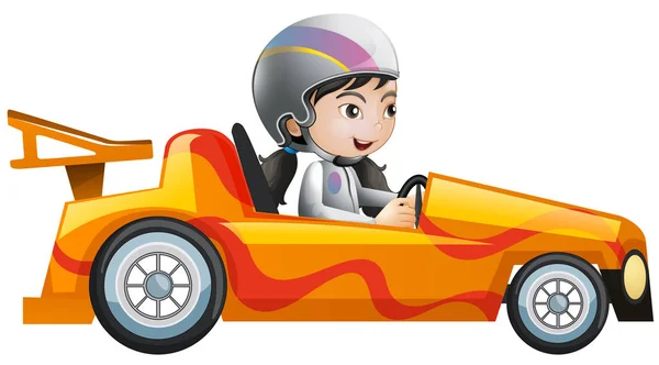 Woman in orange racing car — Stock Vector