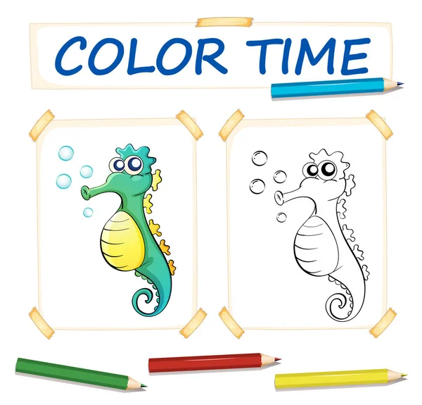 Coloring template with cute seahorse — Stock Vector