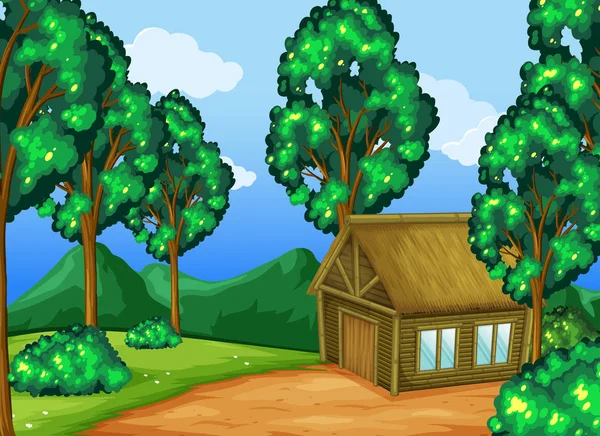 Houten hut in het bos — Stockvector