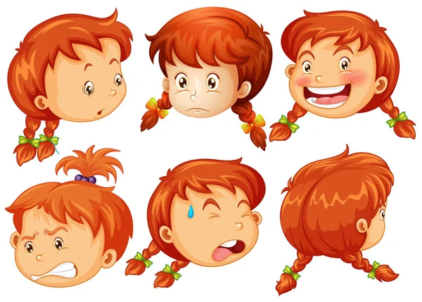 Fille avec différentes expressions faciales — Image vectorielle