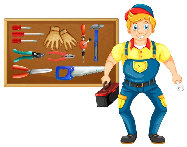 Repairman with lots of tools — Stock Vector