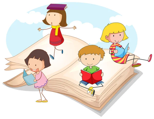 Viele Kinder lesen Bücher — Stockvektor