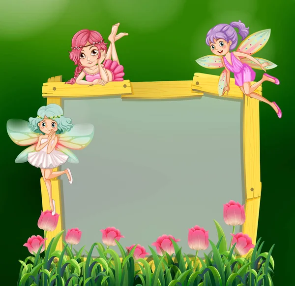 Frame template with three fairies — Stock Vector