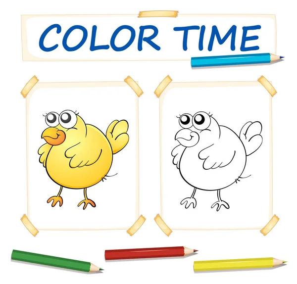 Coloring paper template with yellow chick — Stock Vector