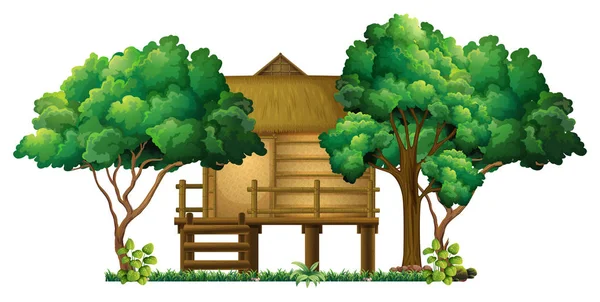 Wooden hut in the woods — Stock Vector