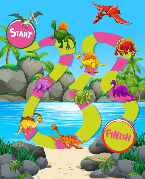 A dinoszauruszok a strandon játék sablon — Stock Vector