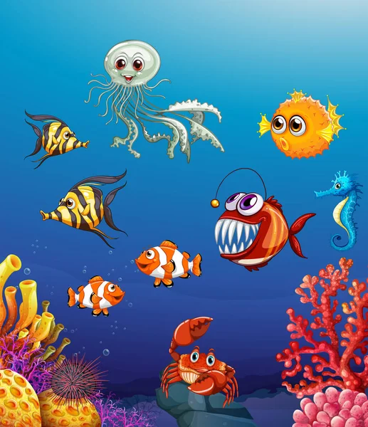 Scene with sea animals under the ocean — Stock Vector