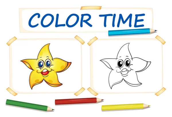 Modèle de coloriage avec étoile heureuse — Image vectorielle