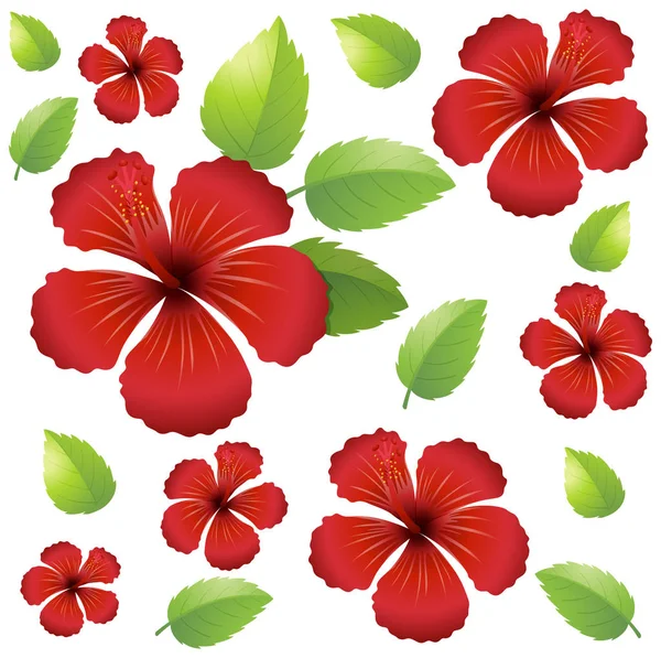 Seamless background design with red hibiscus flowers — Stock Vector