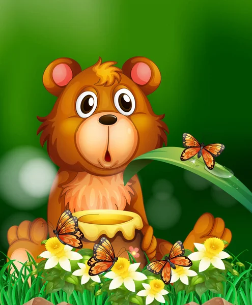 Ours mignon avec pot de miel — Image vectorielle