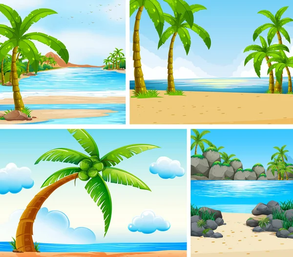 Ozeanszene mit Kokospalmen am Strand — Stockvektor