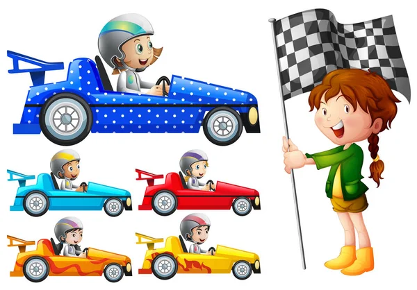 Crianças em carros de corrida — Vetor de Stock