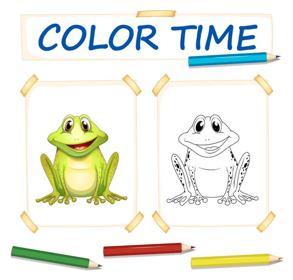 Modèle de coloriage avec grenouille mignonne — Image vectorielle