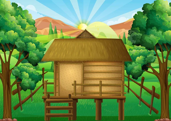 Cabana de madeira na floresta —  Vetores de Stock