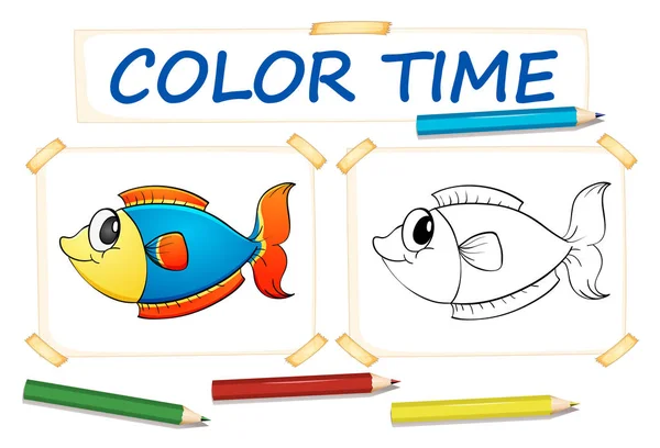 Plantilla para colorear con pescado — Vector de stock