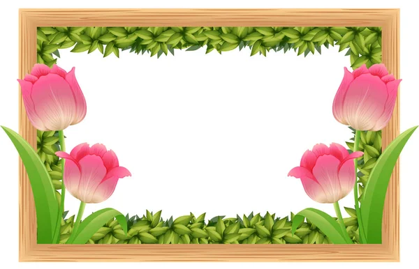 Frame template with pink tulip flowers — Stock Vector