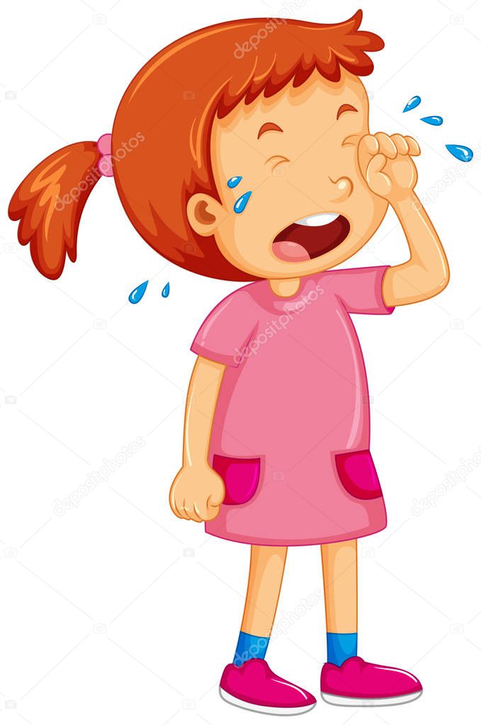 Girl in pink dress crying