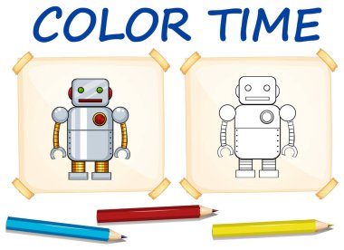 Oyuncak robot şablonuyla boyama