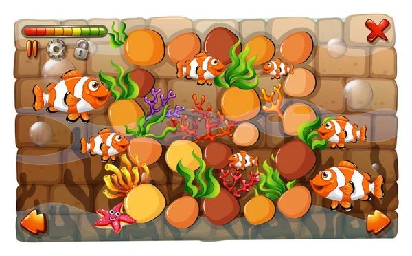 Game template with clownfish swimming in background — Stock Vector