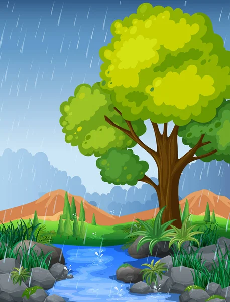 Scena w parku w porze deszczowej — Wektor stockowy