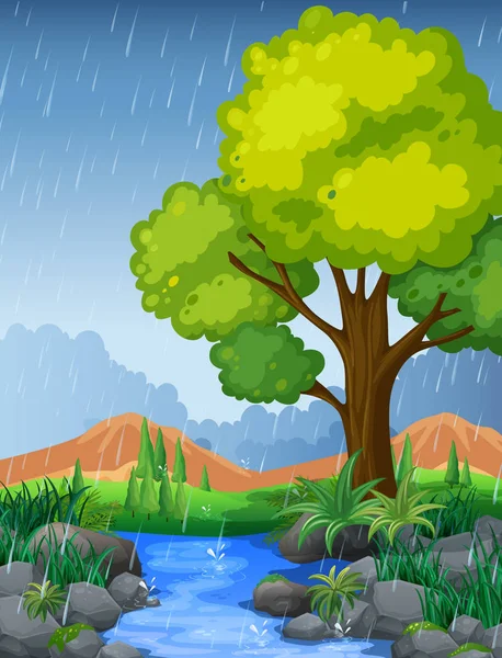 Park scene in rainy season — Stock Vector