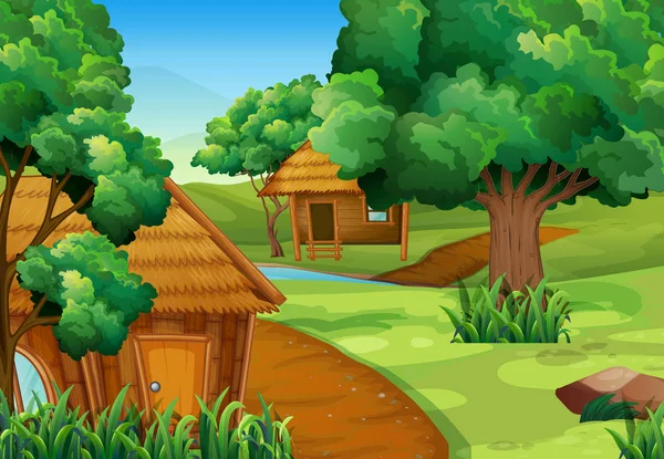 在森林里的两个小木屋 — 图库矢量图片