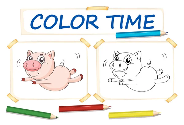 Coloring template with cute pig — Stock Vector
