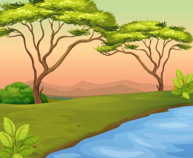 Nehir sahne alanı ağaçlarda ile