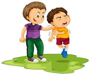Koca oğlan küçük çocuk üzerine malzeme çekme