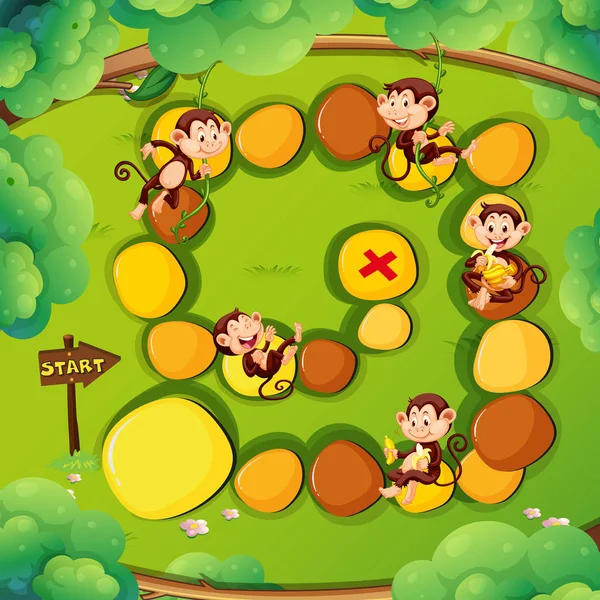 Παιχνίδι πρότυπο με μαϊμούδες στο δάσος — Διανυσματικό Αρχείο