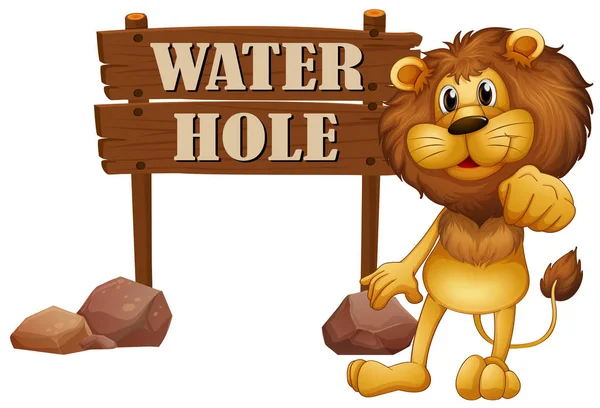 Lion et signe de trou d'eau — Image vectorielle
