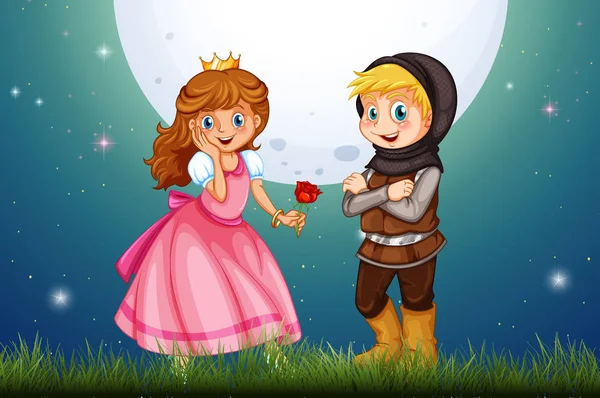 Princesse et chevalier dans le champ — Image vectorielle