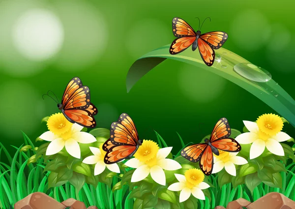 Papillons volant dans le jardin — Image vectorielle