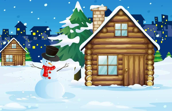 Dřevěná chata v poli sníh — Stockový vektor