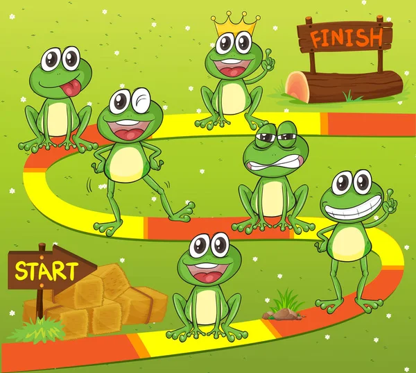 Spielvorlage mit Froschfiguren — Stockvektor