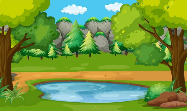 Az erdőben tó jelenet — Stock Vector