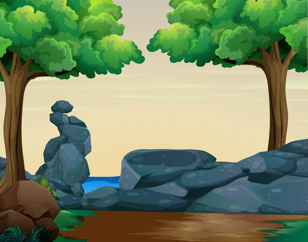 Escena con rocas en el bosque — Vector de stock