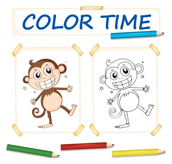 Modèle de coloriage avec singe heureux — Image vectorielle